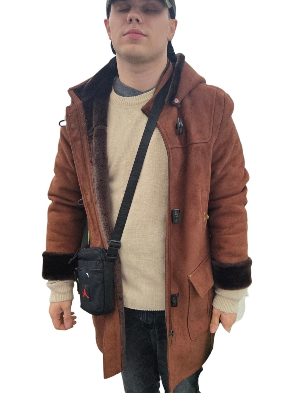Obey Brown Suede Shearling-Trim Toggle Porter Coat